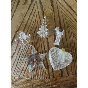 Vintage Christmas Ornaments Heart‎ Cherub Angel Tree Clear Acrylic Lot Of 5